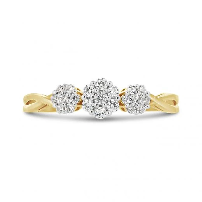 10K Yellow Gold 0.25CTW Diamond Three Cluster Ring