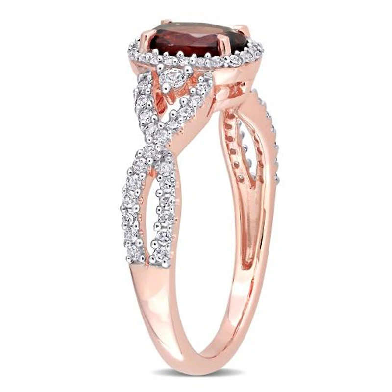 Julianna B 10K Rose Gold Garnet, White Topaz & 0.30CTW Diamond Ring
