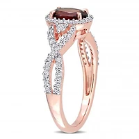 Julianna B 10K Rose Gold Garnet, White Topaz & 0.30CTW Diamond Ring