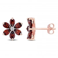 Julianna B 10K Rose Gold Garnet & 0.02CTW Diamond Earrings