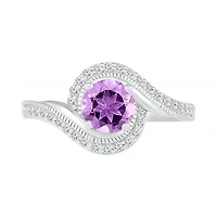 Sterling Silver Amethyst & Created White Sapphire Ring