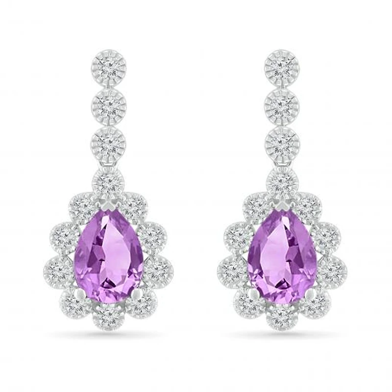 Sterling Silver Amethyst & Created White Sapphire Earrings