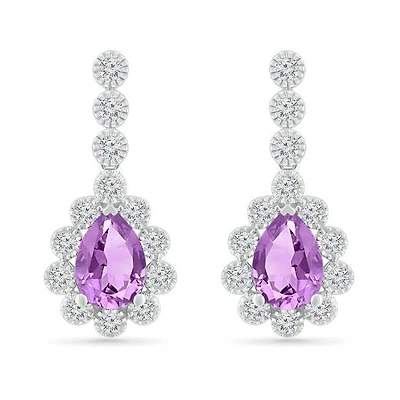 Sterling Silver Amethyst & Created White Sapphire Earrings