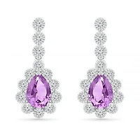 Sterling Silver Amethyst & Created White Sapphire Earrings