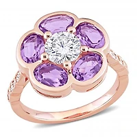 Julianna B Rose Plated Sterling Silver Amethyst 0.06CTW Diamond White Topaz Ring