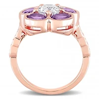 Julianna B Rose Plated Sterling Silver Amethyst 0.06CTW Diamond White Topaz Ring