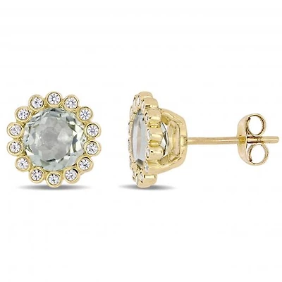 Julianna B 10K Yellow Gold Green Quartz & White Sapphire Earrings