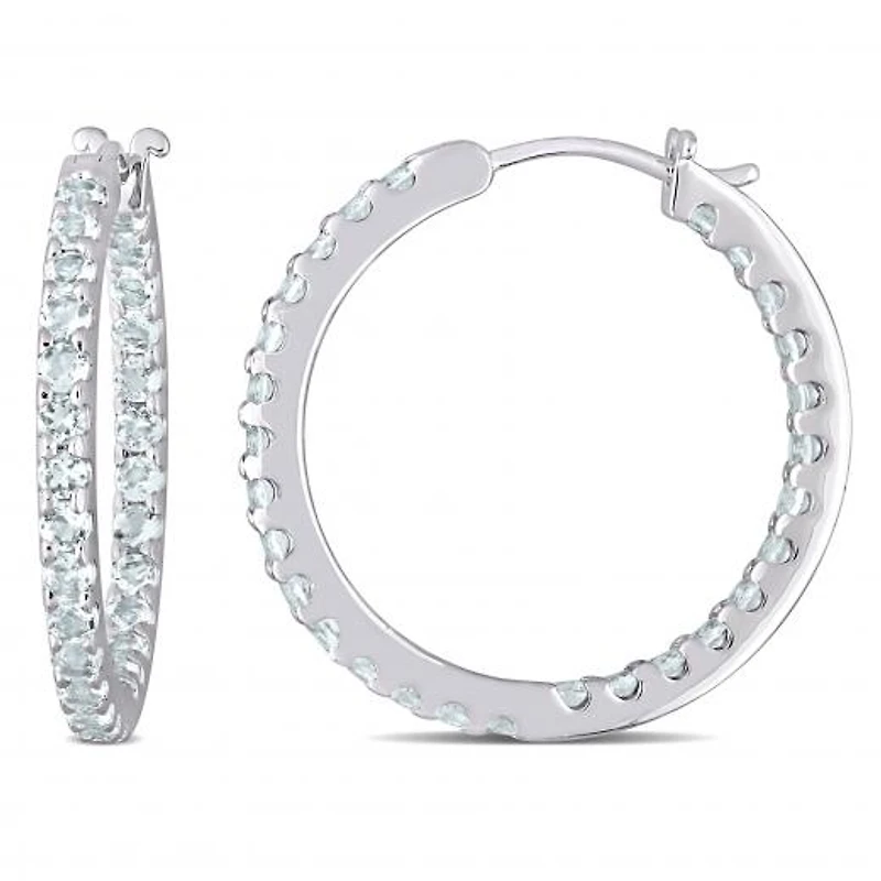 Julianna B 10K White Gold Aquamarine Hoop Earrings