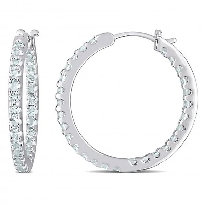 Julianna B 10K White Gold Aquamarine Hoop Earrings