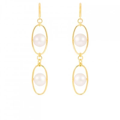 Sterling Silver 10K Yellow Gold Plated 11-12mm Freshwater Pearl Earrings