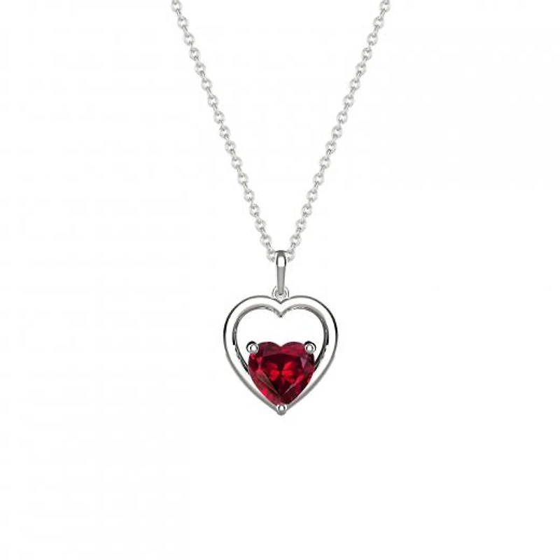 Sterling Silver Created Ruby Heart Necklace