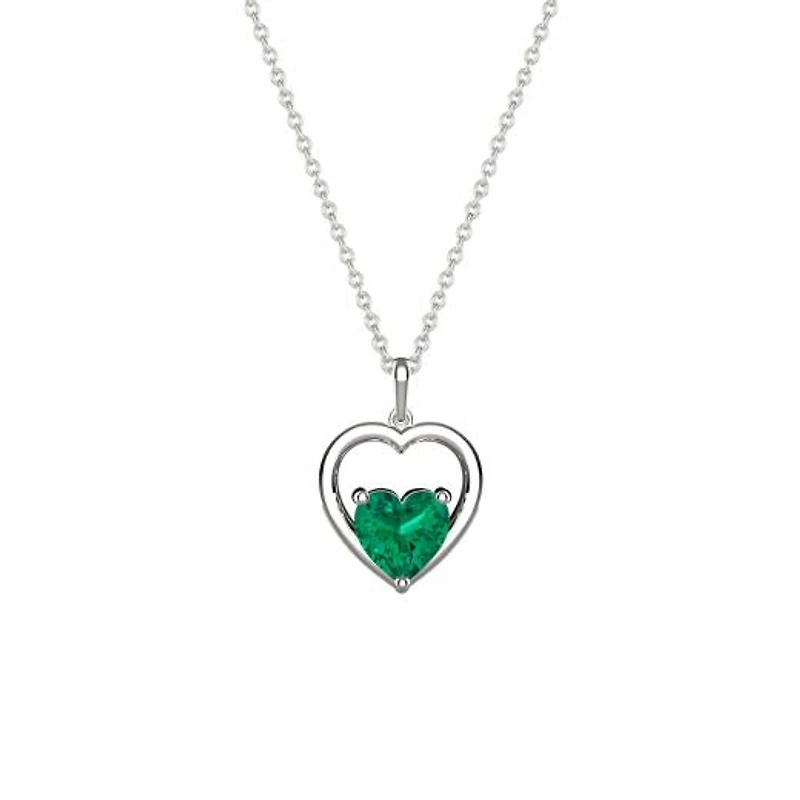 Sterling Silver Created Emerald Heart Pendant