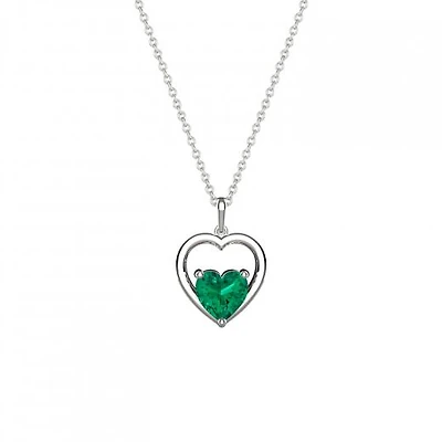 Sterling Silver Created Emerald Heart Pendant