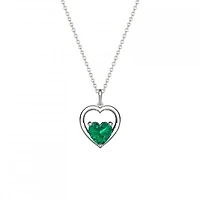 Sterling Silver Created Emerald Heart Pendant