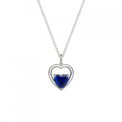 Sterling Silver Created Blue Sapphire Heart Pendant