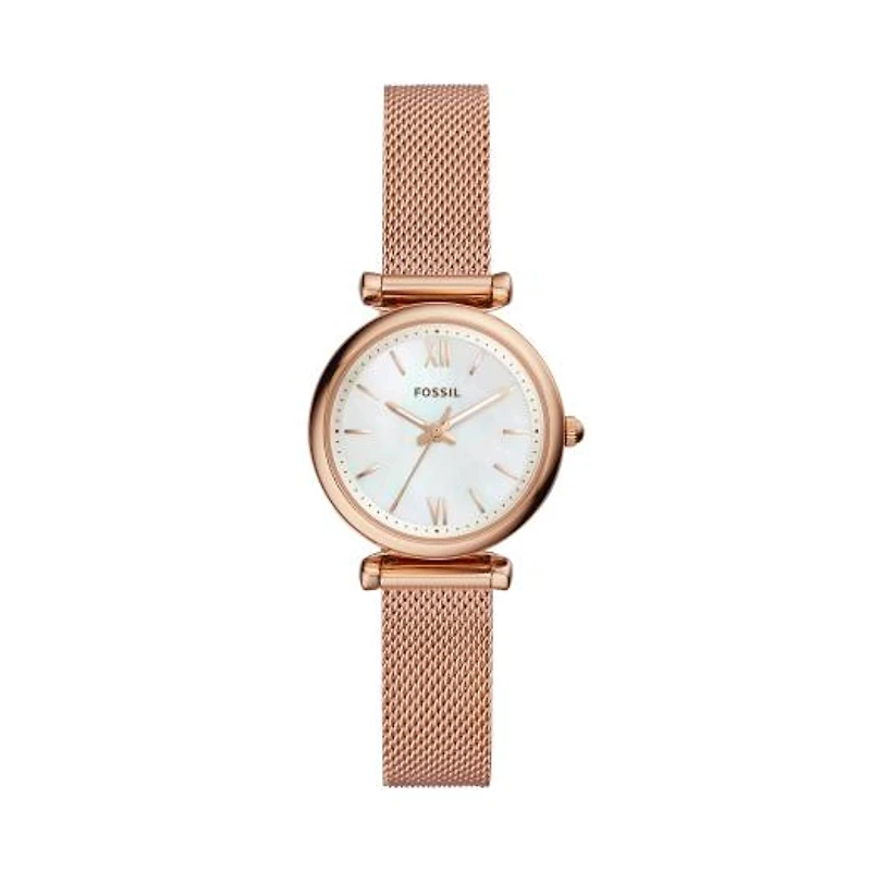Fossil Women's Carlie Mini Rose-Tone Stainless Steel Mesh Watch