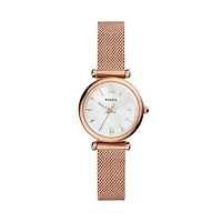 Fossil Women's Carlie Mini Rose-Tone Stainless Steel Mesh Watch