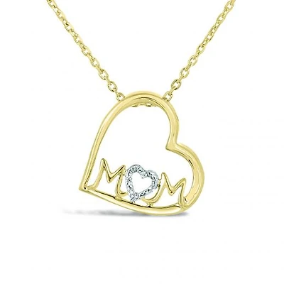 10K Yellow Gold 0.01CTW Diamond Heart Mom Pendant