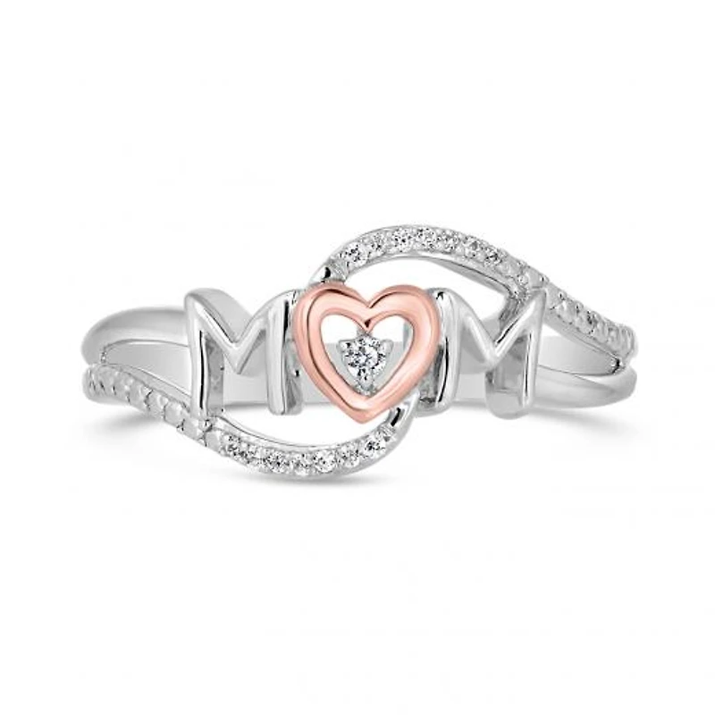 Sterling Silver & 10K Rose Gold 0.04CTW Diamond Mom Ring