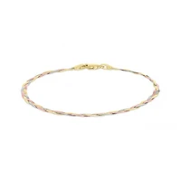 10K Tri-Colour Gold 7.5" 2.7mm Three Strands Braid Bracelet