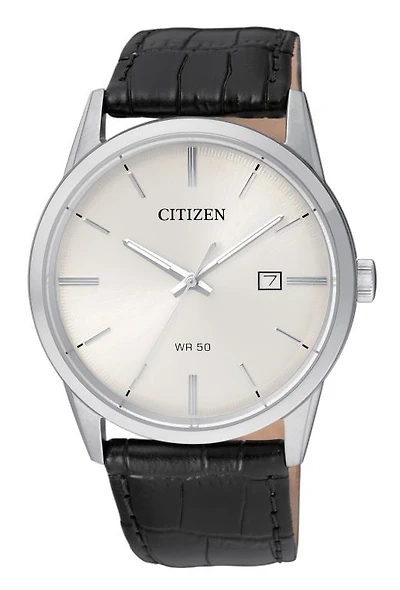 Citizen Quartz Men's Black Leather White Dial Watch
