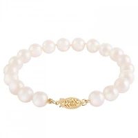 14K Yellow Gold 5-6mm White Akoya Pearl 7.25" Bracelet