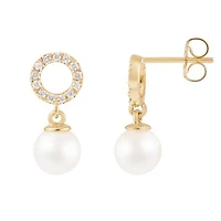 14K Yellow Gold 6.5-7mm Akoya Pearls and 0.20ctw Diamond Earrings