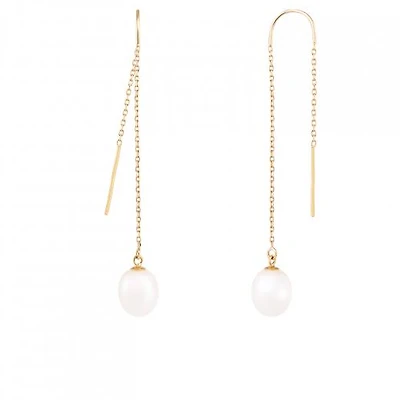 14K Yellow Gold 7.5-8mm White Freshwater Pearl Earrings