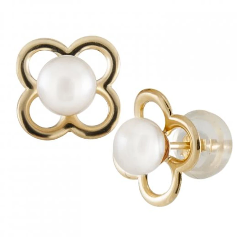 14K Yellow Gold 4-4.5mm White Freshwater Pearl Earrings