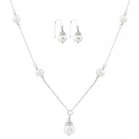 Sterling Silver White Freshwater Pearl 18" Necklace and Earrings Set