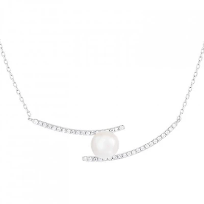 Sterling Silver 7.5-8mm Freshwater Pearls and Cubic Zirconia Necklace