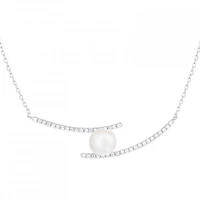 Sterling Silver 7.5-8mm Freshwater Pearls and Cubic Zirconia Necklace