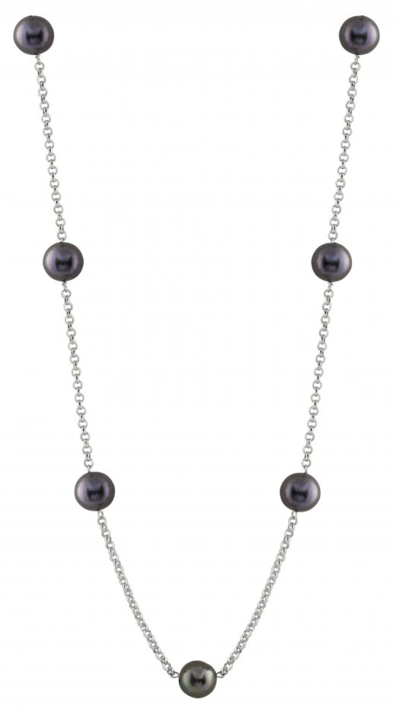 Sterling Silver 8-9mm Black Freshwater Pearl 20" Necklace