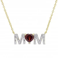 Julianna B Yellow Plated Sterling Silver Garnet & 0.10ctw Diamond Mom Pendant