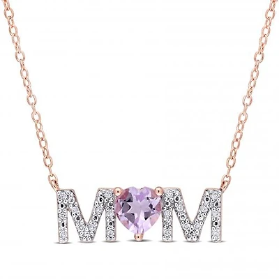 Julianna B Rose Plated Sterling Silver Amethyst & 0.10ctw Diamond Mom Pendant