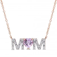 Julianna B Rose Plated Sterling Silver Amethyst & 0.10ctw Diamond Mom Pendant