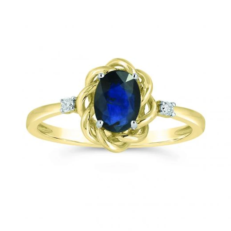 10K Yellow Gold Blue Sapphire & Diamond Ring