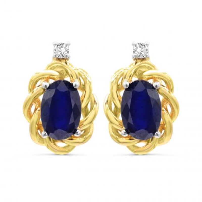 10K Yellow Gold Blue Sapphire & Diamond Earrings