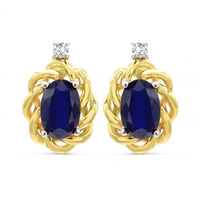 10K Yellow Gold Blue Sapphire & Diamond Earrings