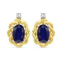 10K Yellow Gold Blue Sapphire & Diamond Earrings