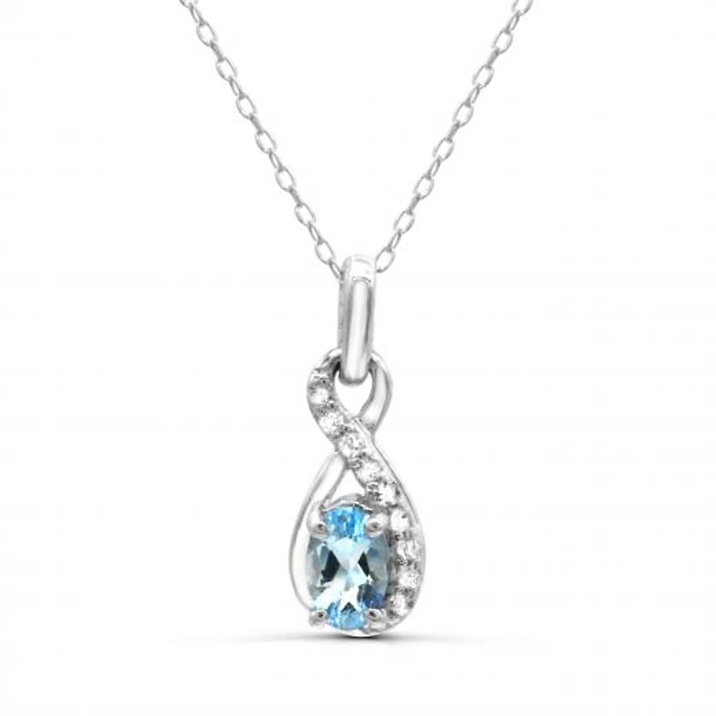 Sterling Silver Aquamarine & White Topaz Pendant