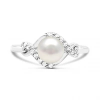 Sterling Silver Pearl & White Topaz Ring