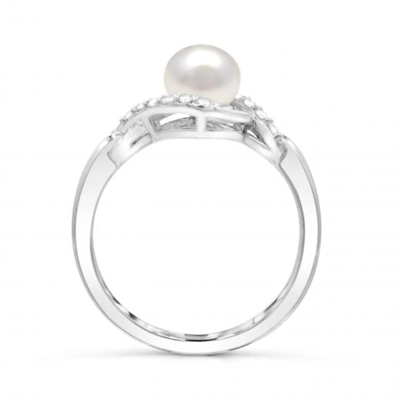 Sterling Silver Pearl & White Topaz Ring