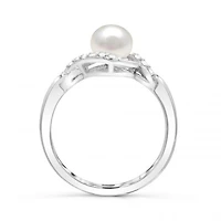 Sterling Silver Pearl & White Topaz Ring