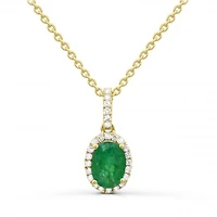 14K Yellow Gold Emerald & Diamond Pendant
