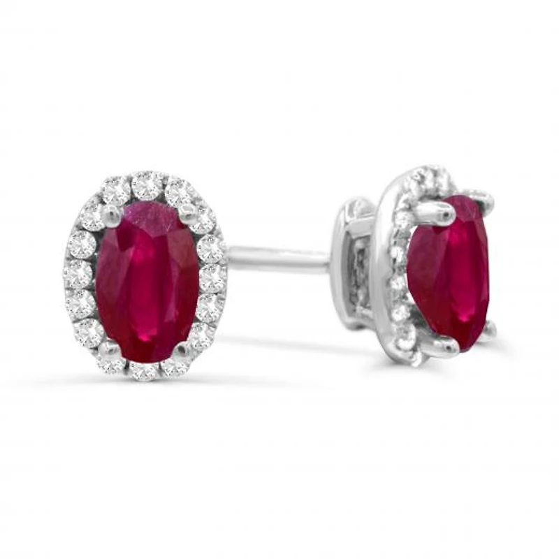 14K White Gold Ruby & Diamond Earrings