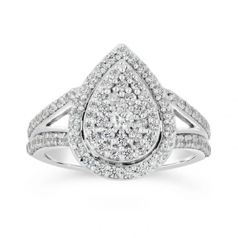 10K White Gold 1.00CTW Diamond Pear Shape Fashion Ring