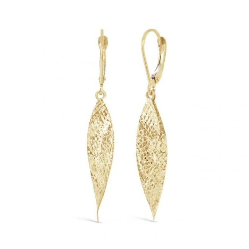 10K Yellow Gold Sparkling Leaf Earrings