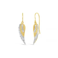 10K Yellow and White Gold Angel Wings Dangle Earrings