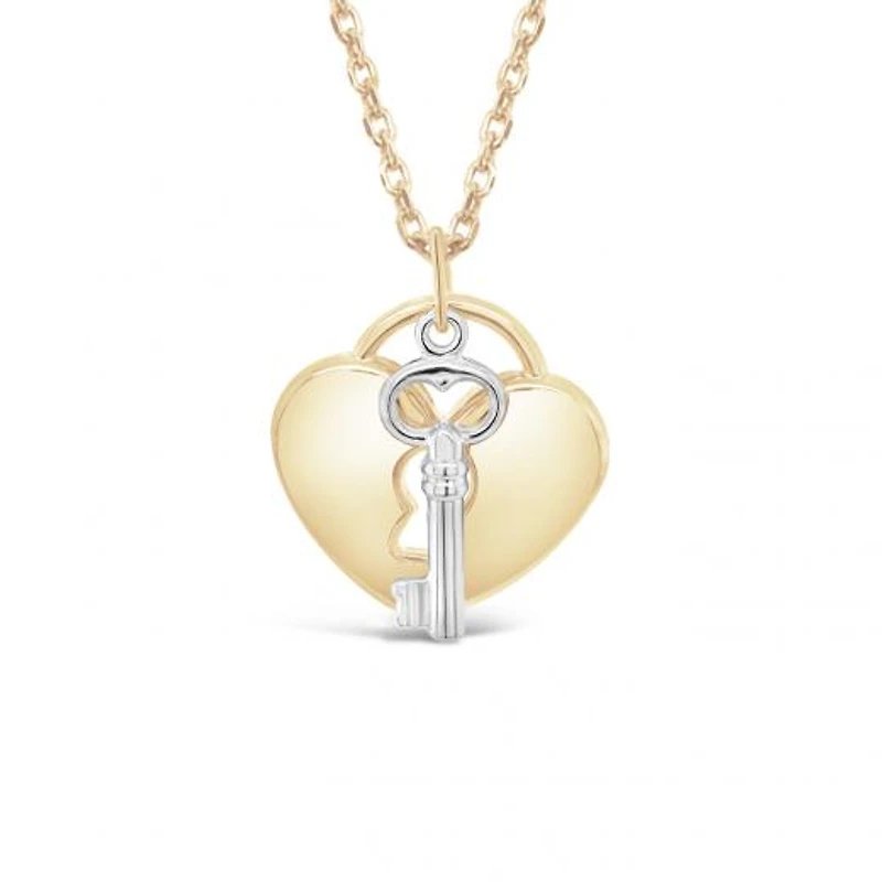 10K Yellow and White Gold 18" Heart Lock Necklace